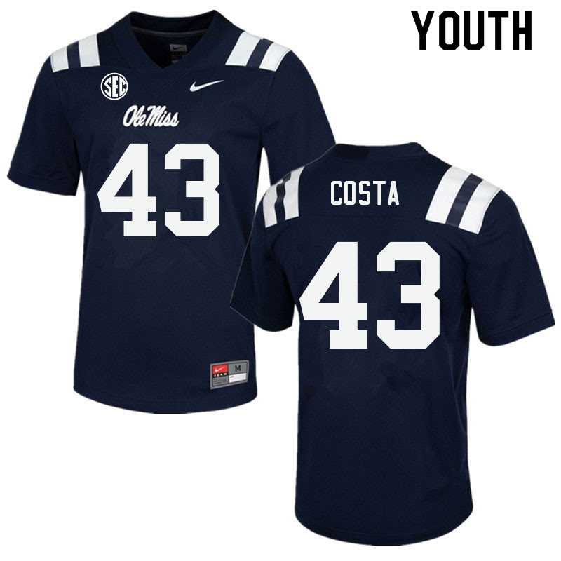 Youth #43 Caden Costa Ole Miss Rebels College Football Jerseys Sale-Navy